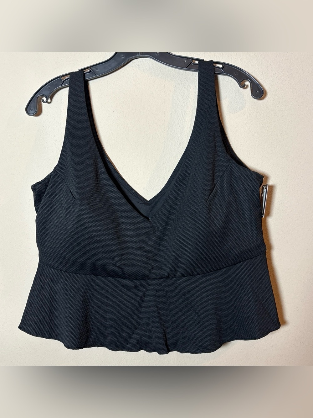 Spanx Swim pique longline flounce swim top Crop Tankini Black Size 2X Plus Size
